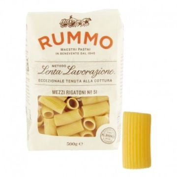 Rummo Mezzi Rigatoni Nr. 51 500 g – premium italiensk rigatoni pasta af durumhvede med riller og al dente bid