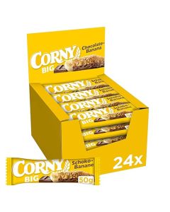 CORNY BIG Chokolade-Banan Müsli-bar 24×50g med fuldkornsflager, bananstykker og chokolade