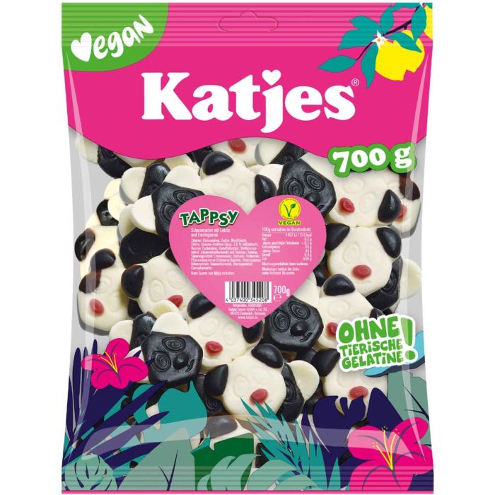 Katjes Tappsy 700g pandaer af skumsukker med lakrids og frugtgummi-næser