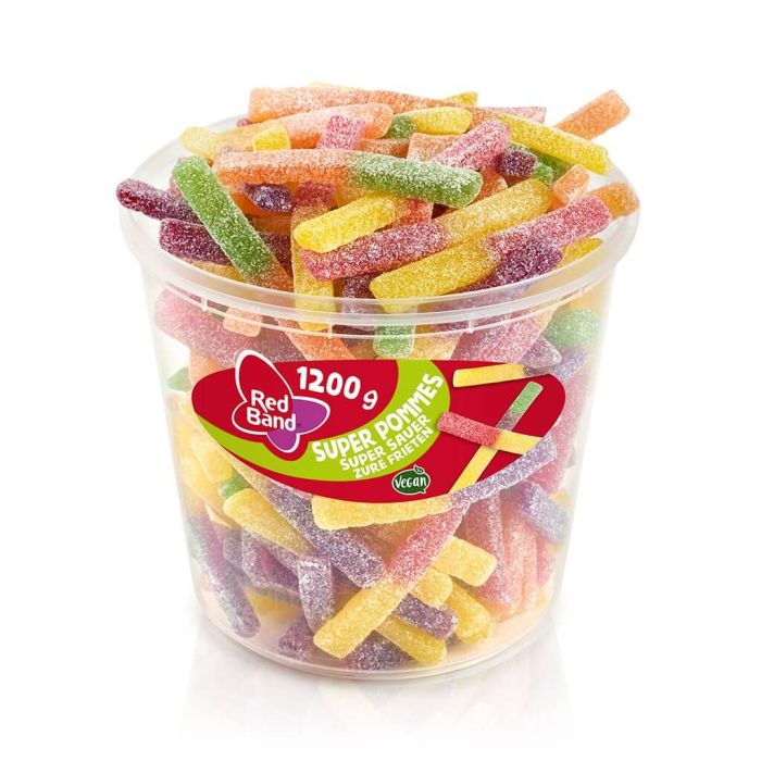 Red Band Super Pommes Supersauer sure frugtgummistænger med sukkerdrys Red Band Super Pommes Supersauer sure frugtgummistænger med sukkerdrys