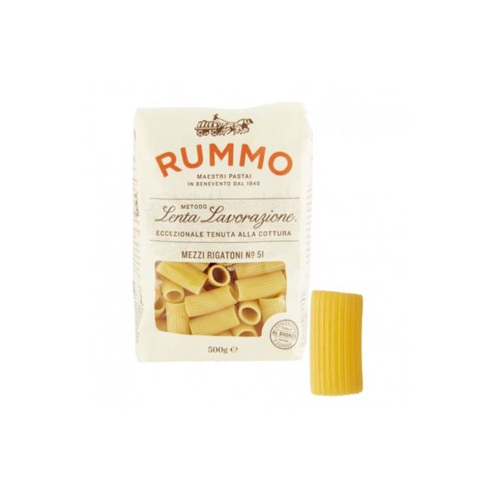 Rummo Mezzi Rigatoni Nr. 51 500 g – premium italiensk rigatoni pasta af durumhvede med riller og al dente bid